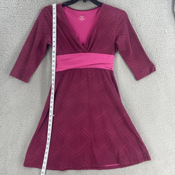 Patagonia Dress Womens Medium Organic Cotton Magenta Pink V-Neck Empire Waist - Picture 2 of 12